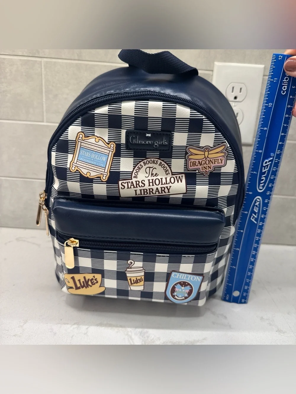 NWT Bioworld Gilmore Girls Navy & White Checkered Mini Backpack